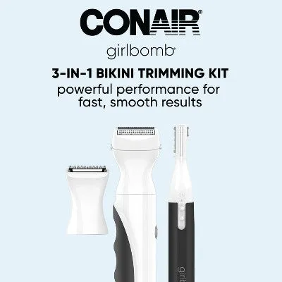 New - Conair Girlbomb Lithium Ion-Powered 3-in-1 Bikini Trimming Kit - 5ct