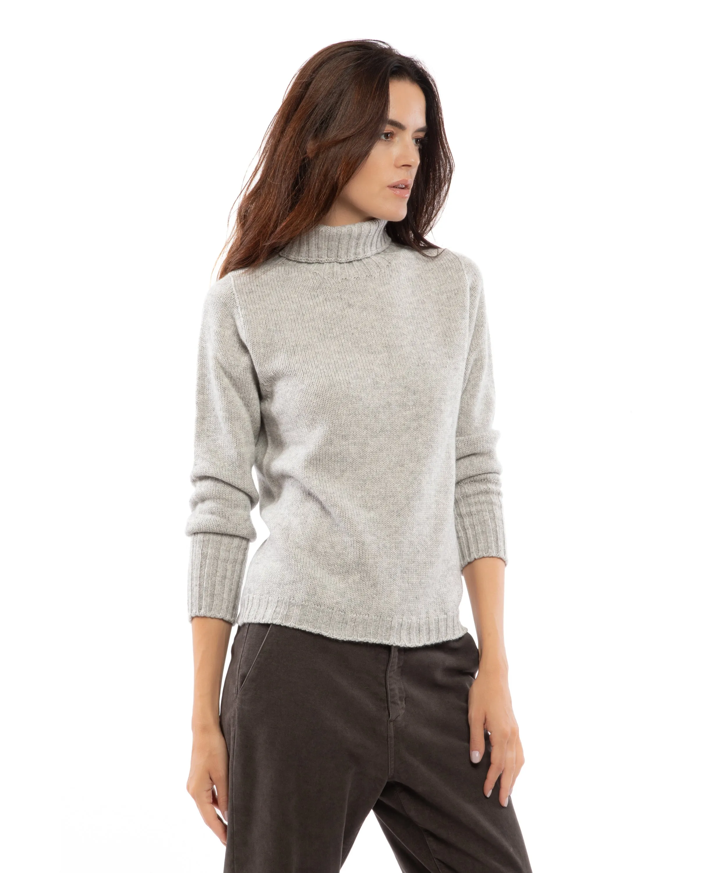 NEW FALL 24 - Women's Classic Cashmere Turtleneck Sweater Melange Gray