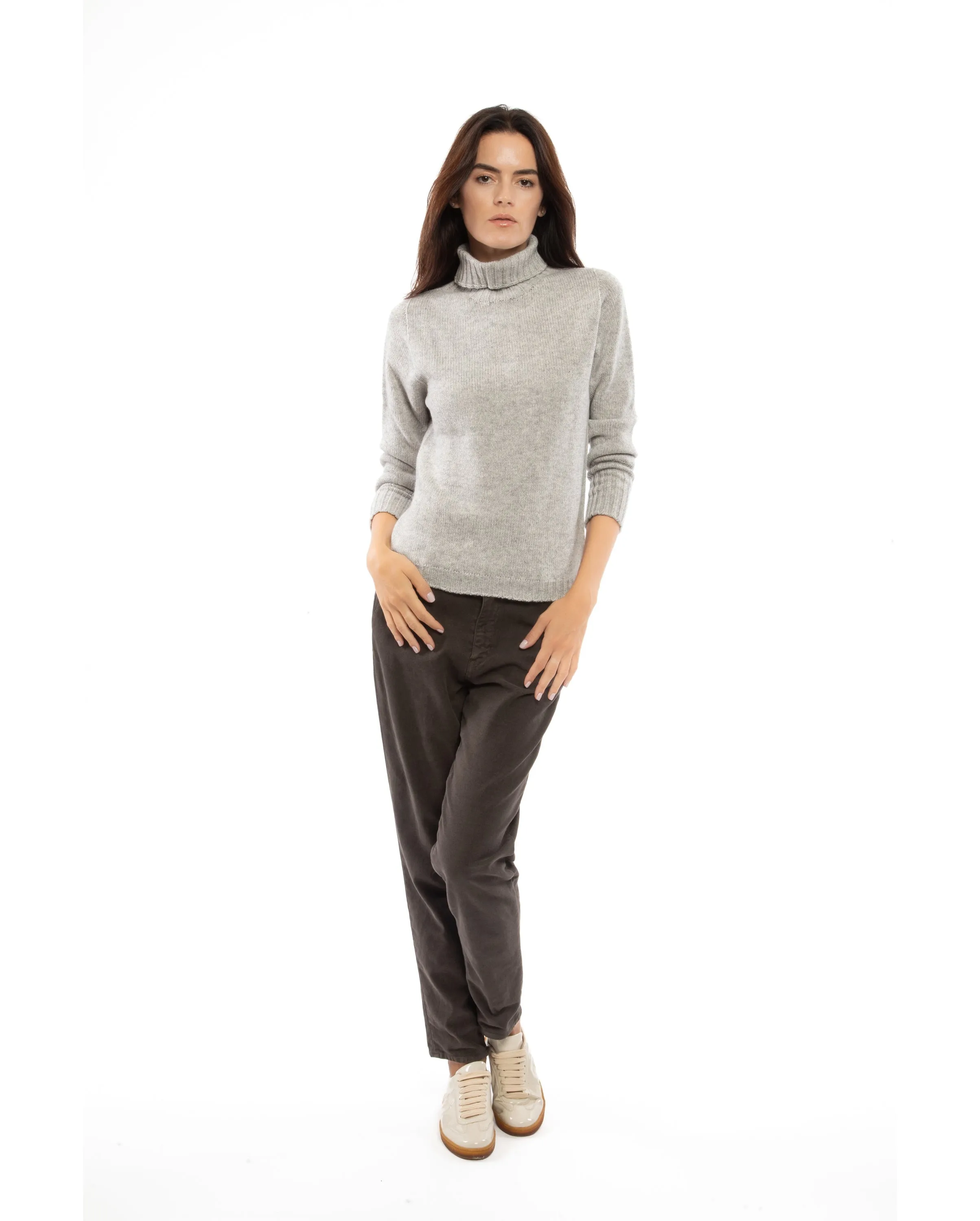 NEW FALL 24 - Women's Classic Cashmere Turtleneck Sweater Melange Gray