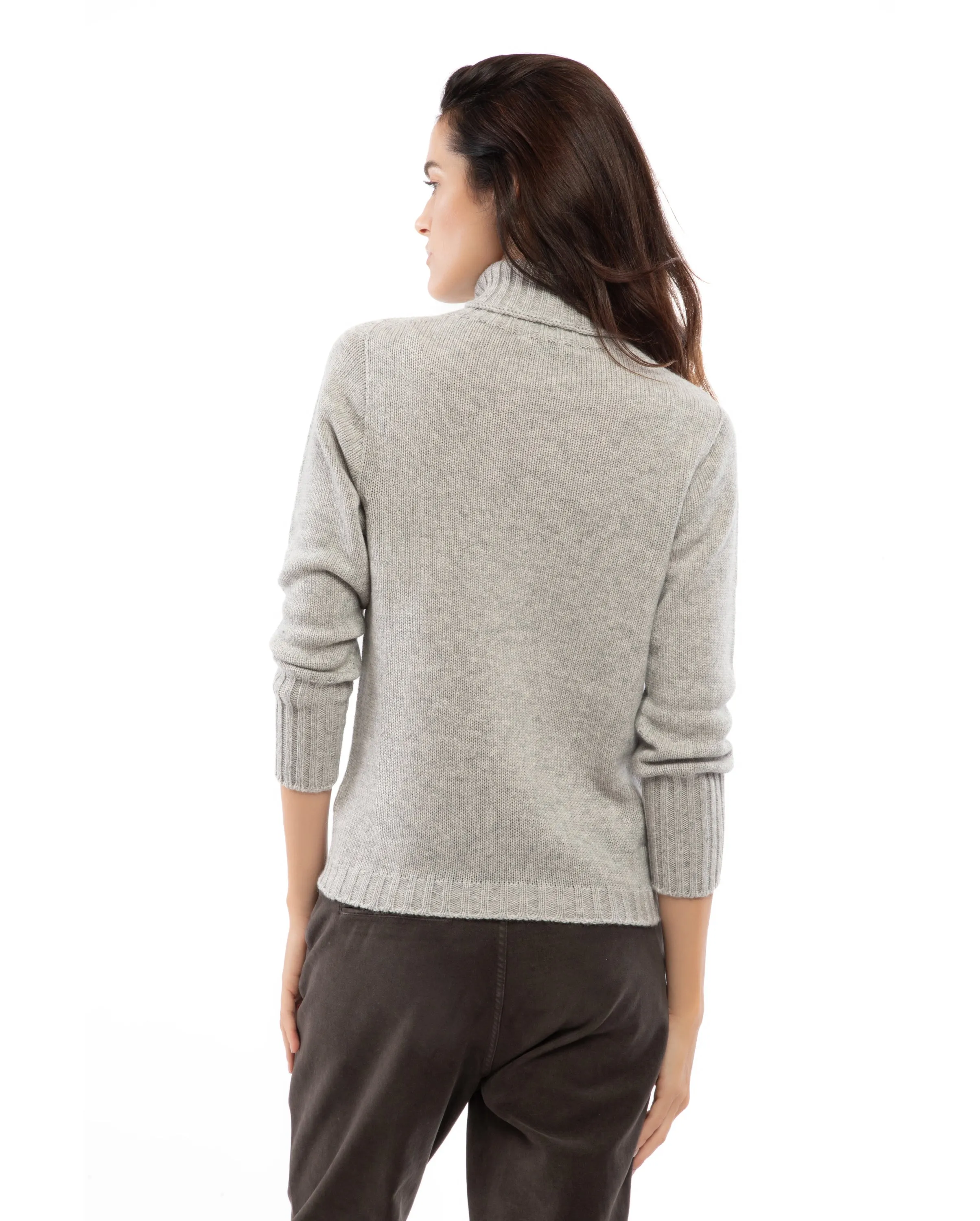 NEW FALL 24 - Women's Classic Cashmere Turtleneck Sweater Melange Gray