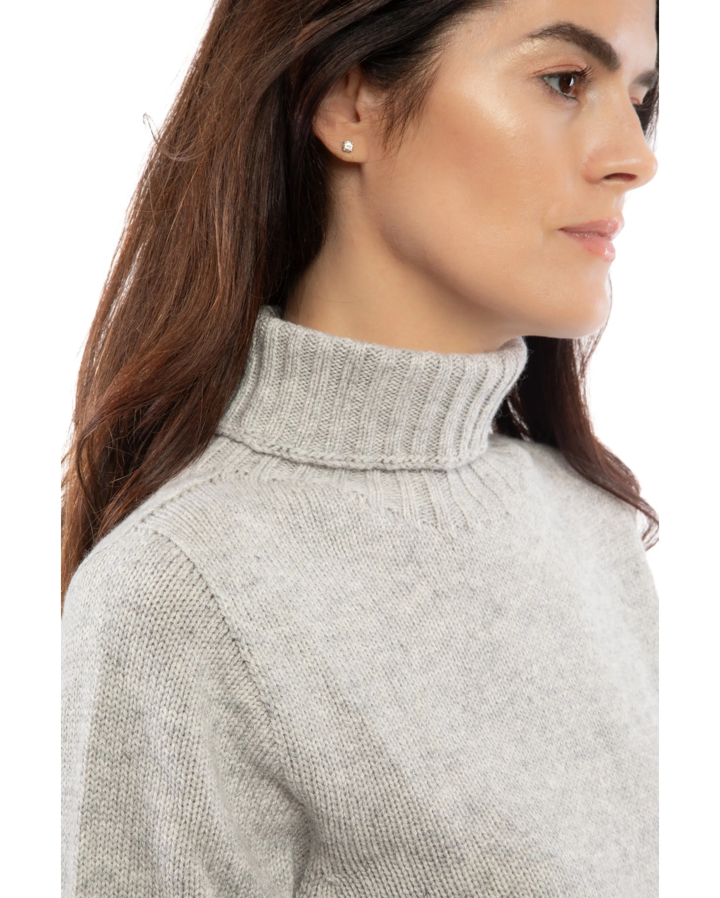 NEW FALL 24 - Women's Classic Cashmere Turtleneck Sweater Melange Gray