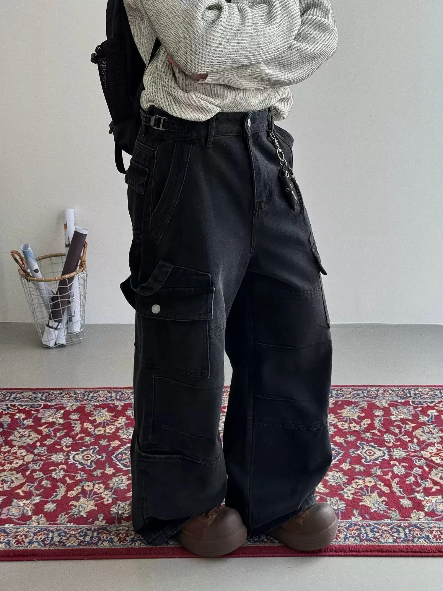 Nine Straight Mid-High Waist Cargo Pants