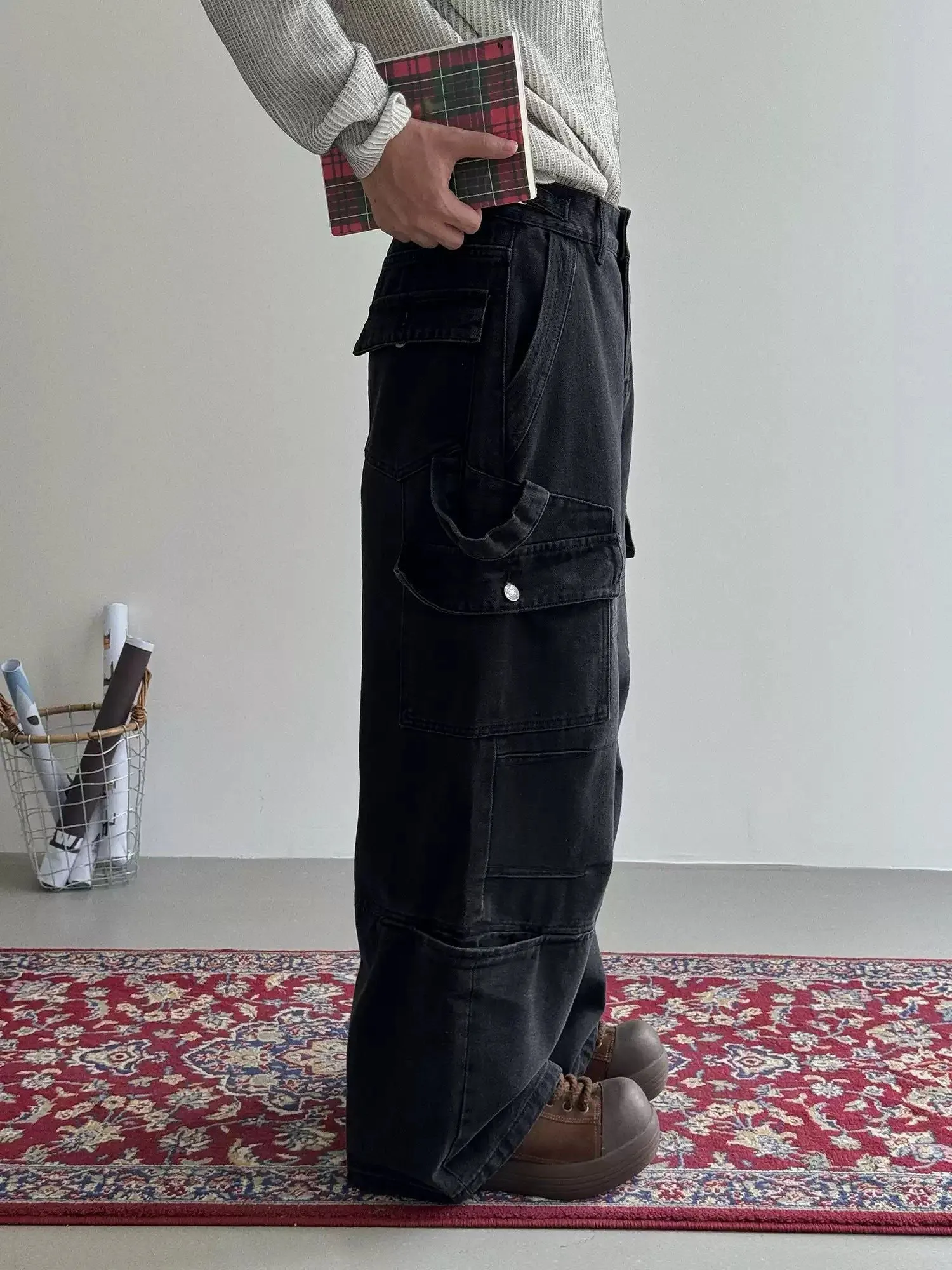 Nine Straight Mid-High Waist Cargo Pants