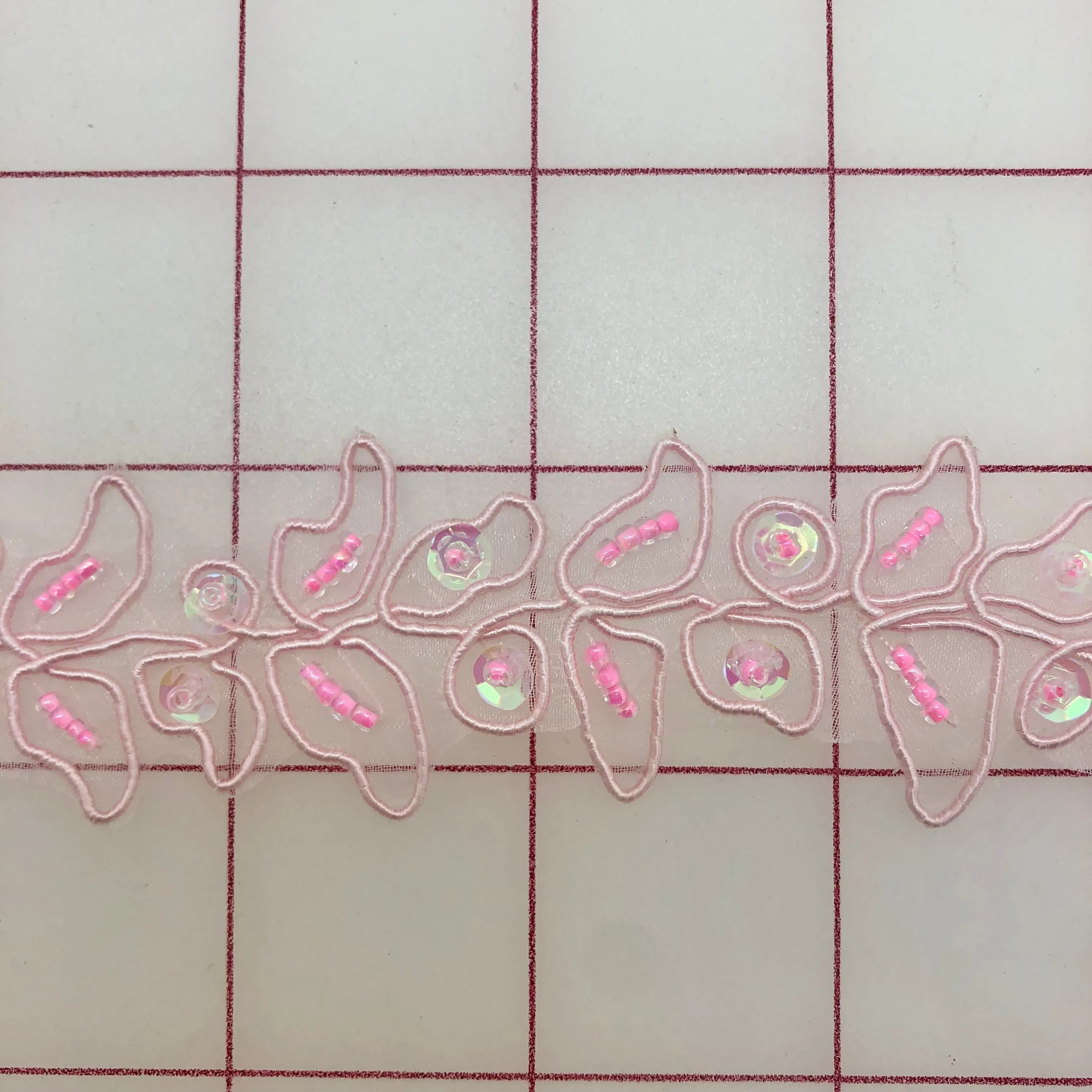 Non-Metallic Trim - 1-inch  Sequined Trim Pink