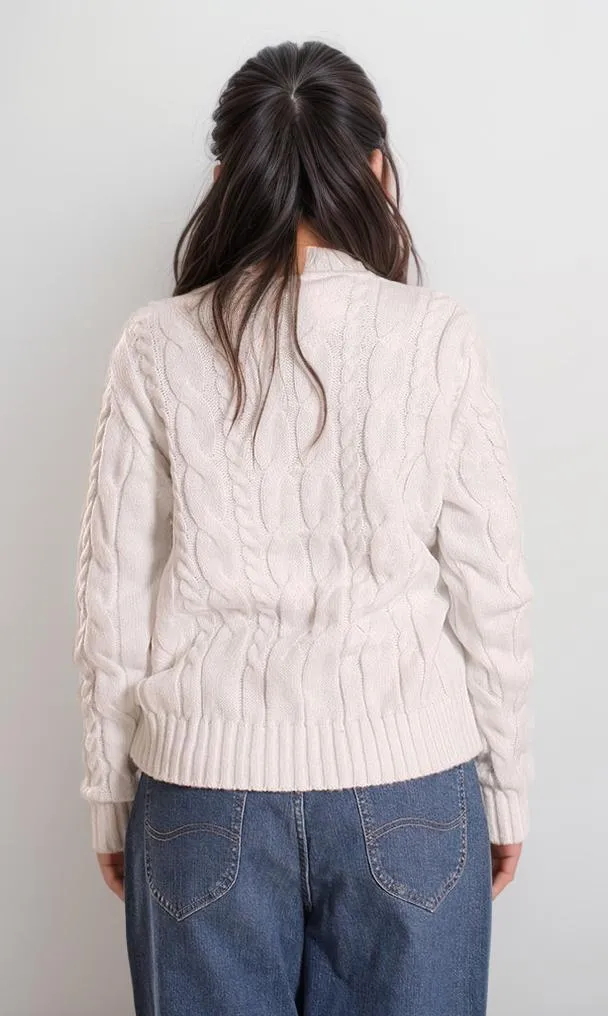 o198956-CABLE-KNIT CARDIGAN - WHITE