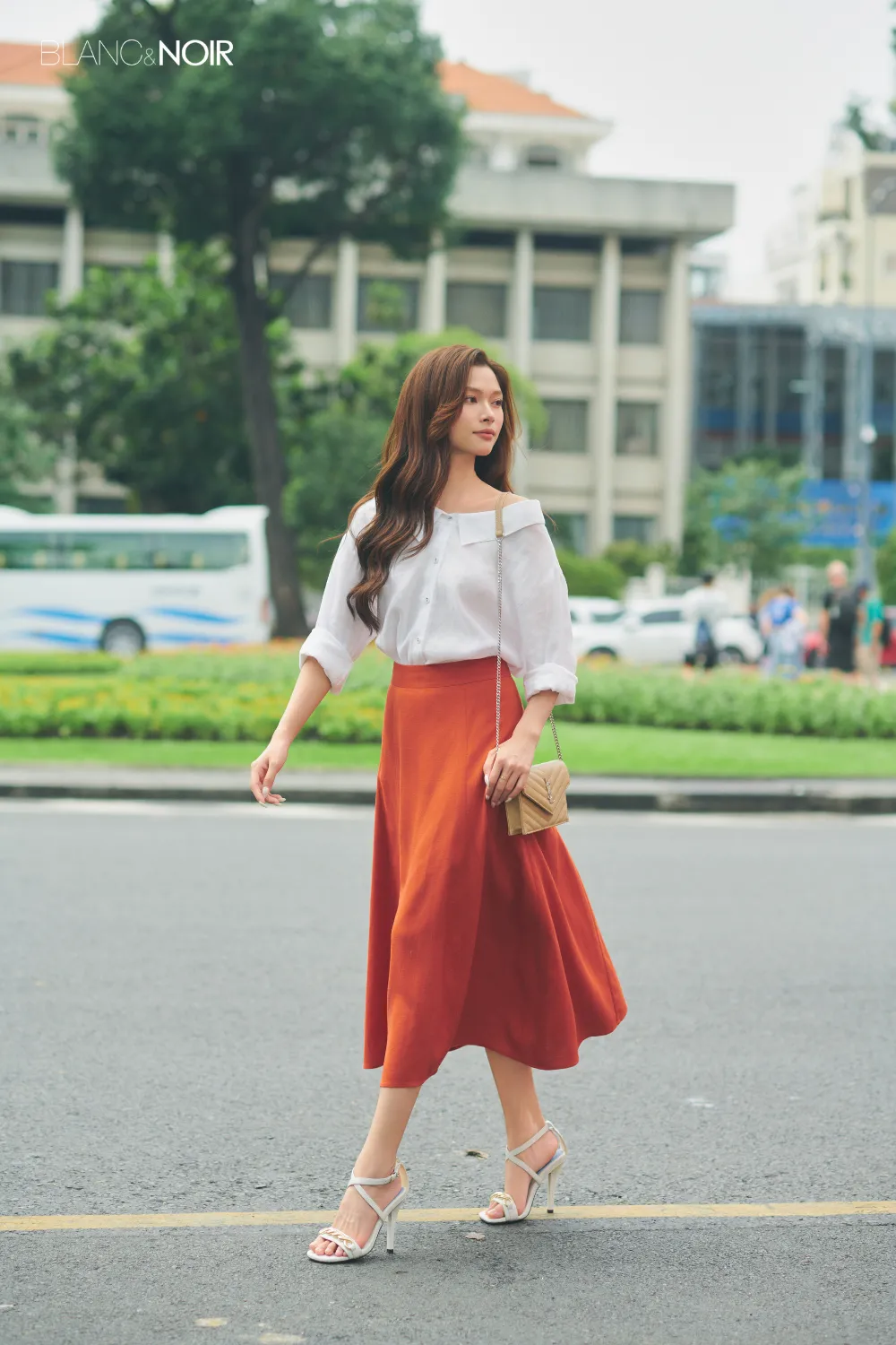 Off-Shoulder White Linen Shirt