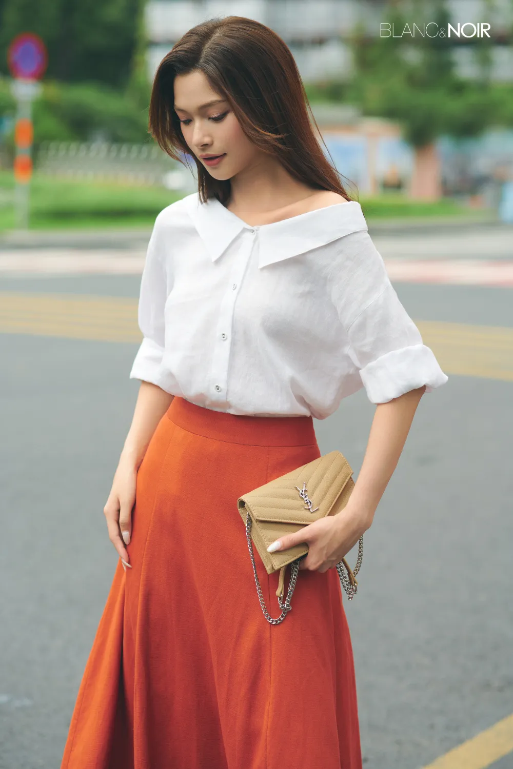 Off-Shoulder White Linen Shirt