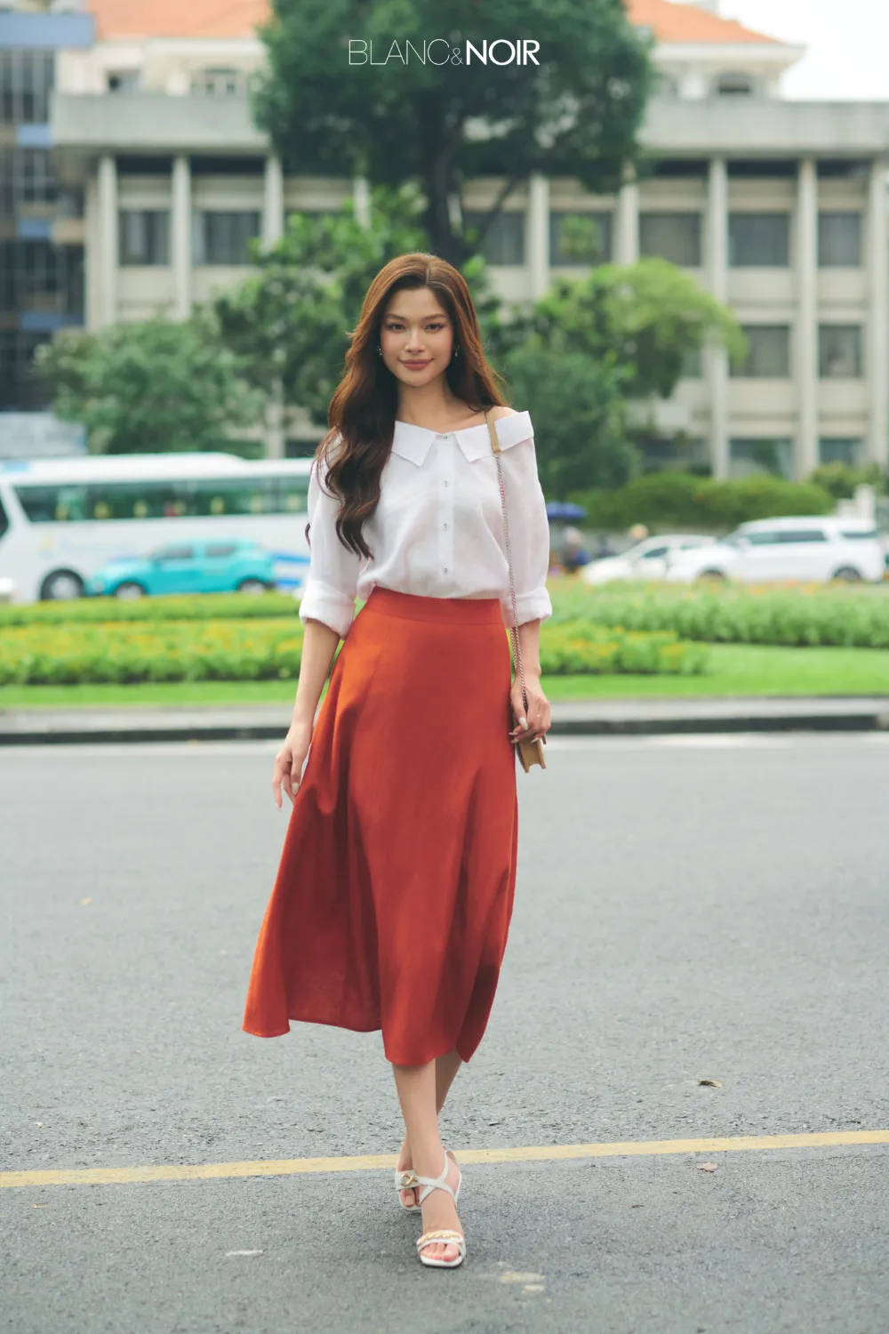 Off-Shoulder White Linen Shirt