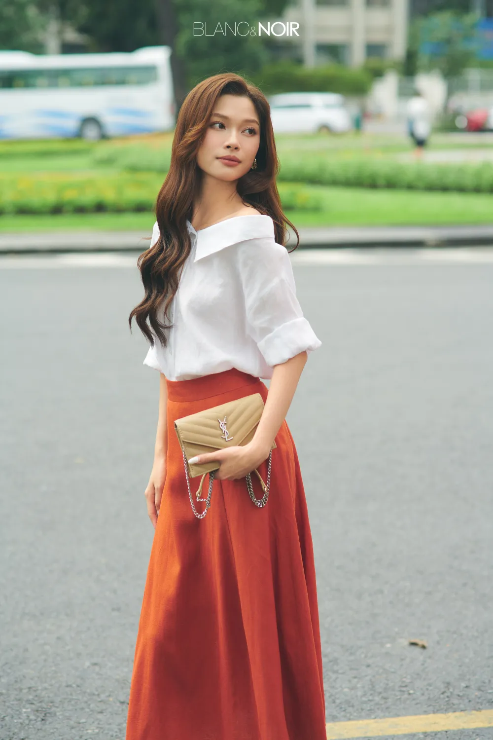 Off-Shoulder White Linen Shirt