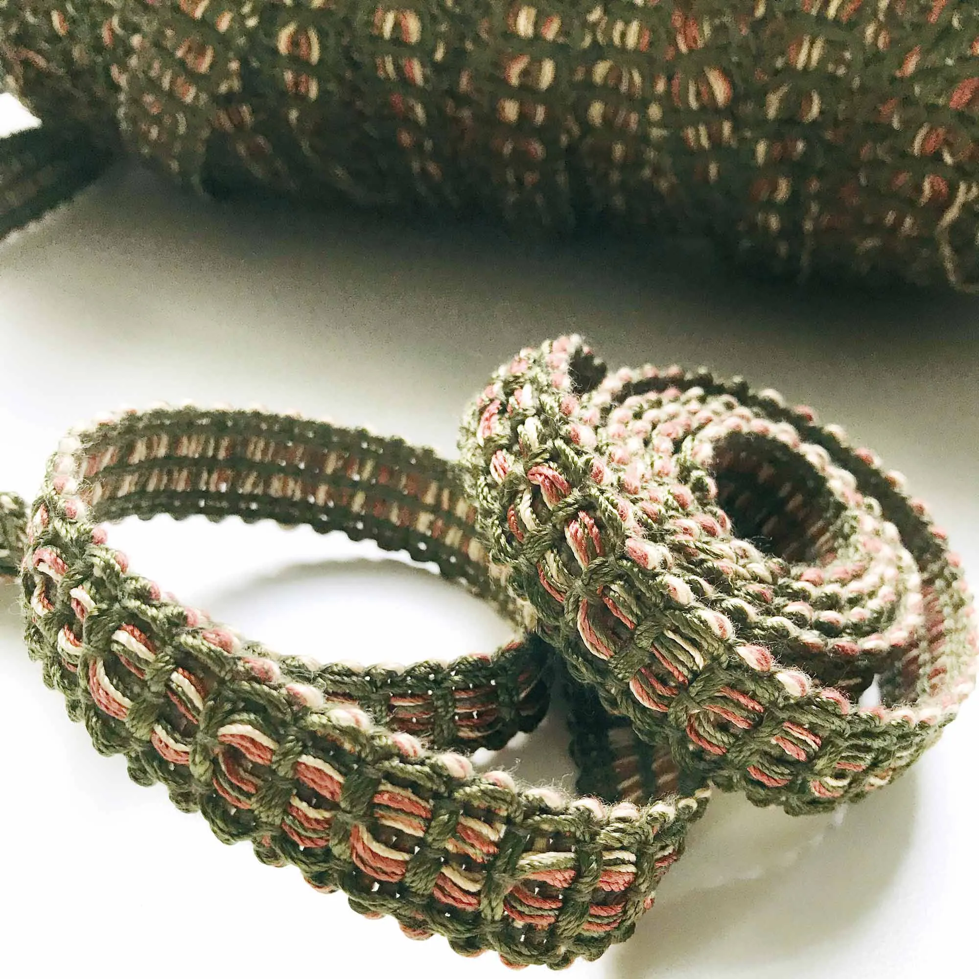 Olive Green and Coral High Quality Decorative Gimp Trim by the yard