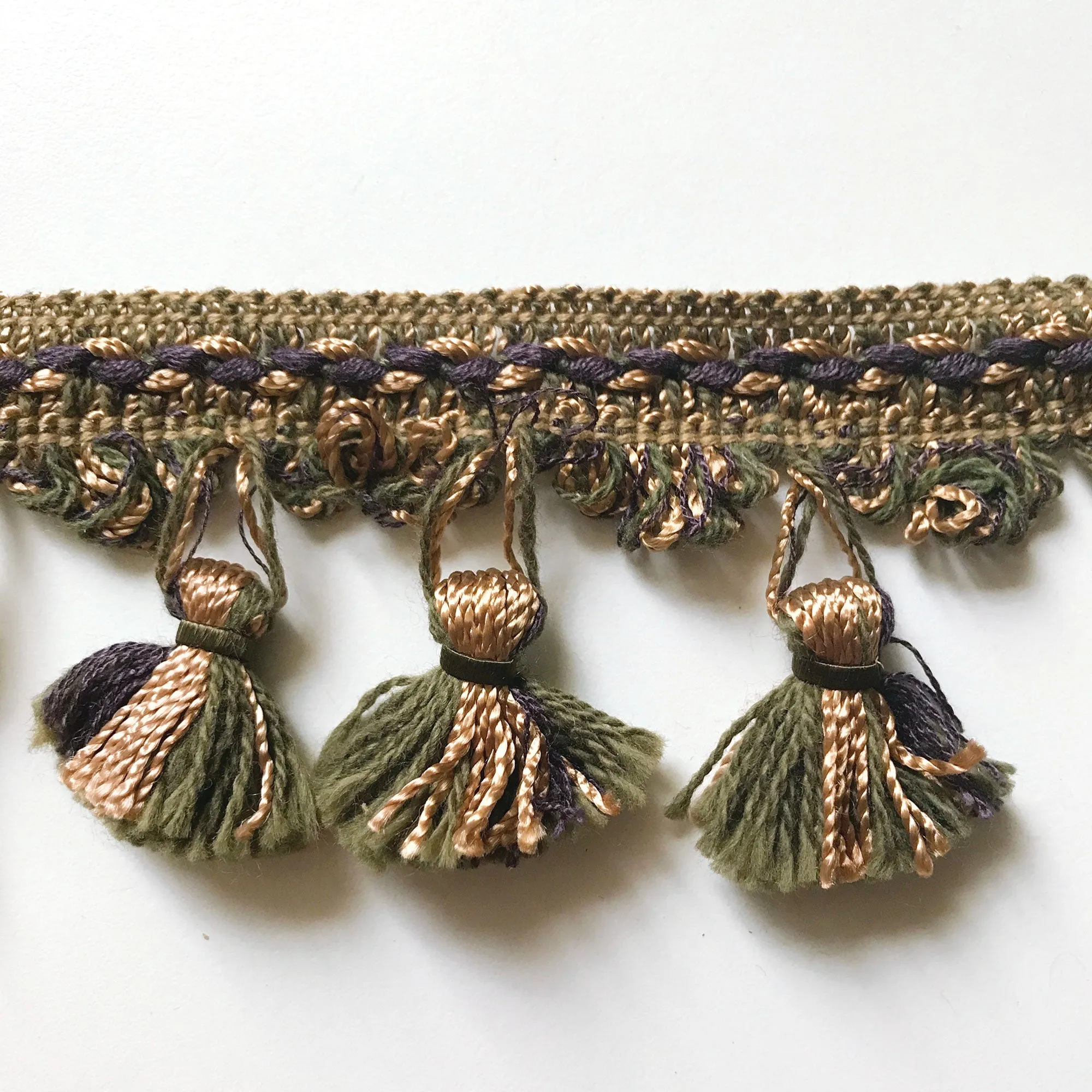 Olive Green and Purple High Quality Decorative Tassel Trim by the yard