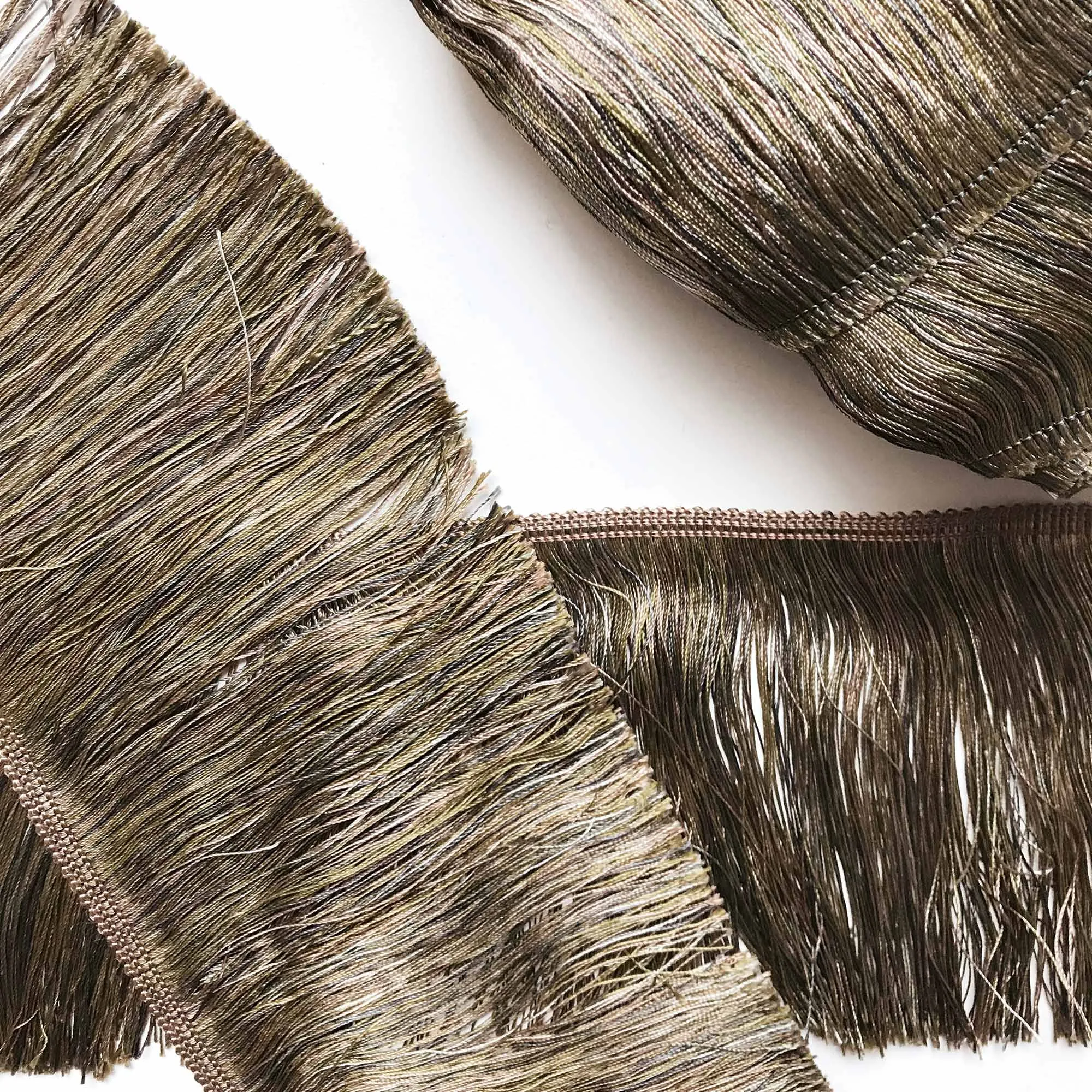 Olive Green and Tan High Quality Decorative Brush Fringe Trim by the yard