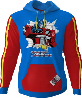 Optimus Prime Vintage Striped Sleeve Transformers Pullover Hoodie