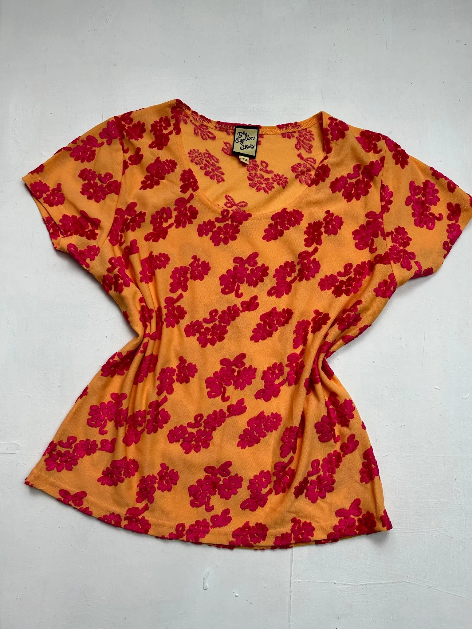 Orange floral print velvet 90s y2k vintage top (L)