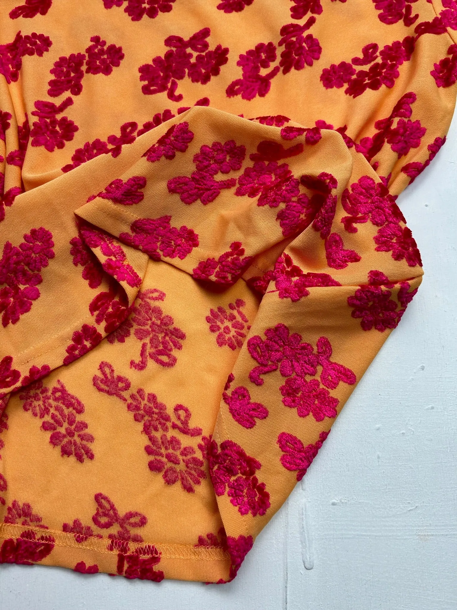 Orange floral print velvet 90s y2k vintage top (L)