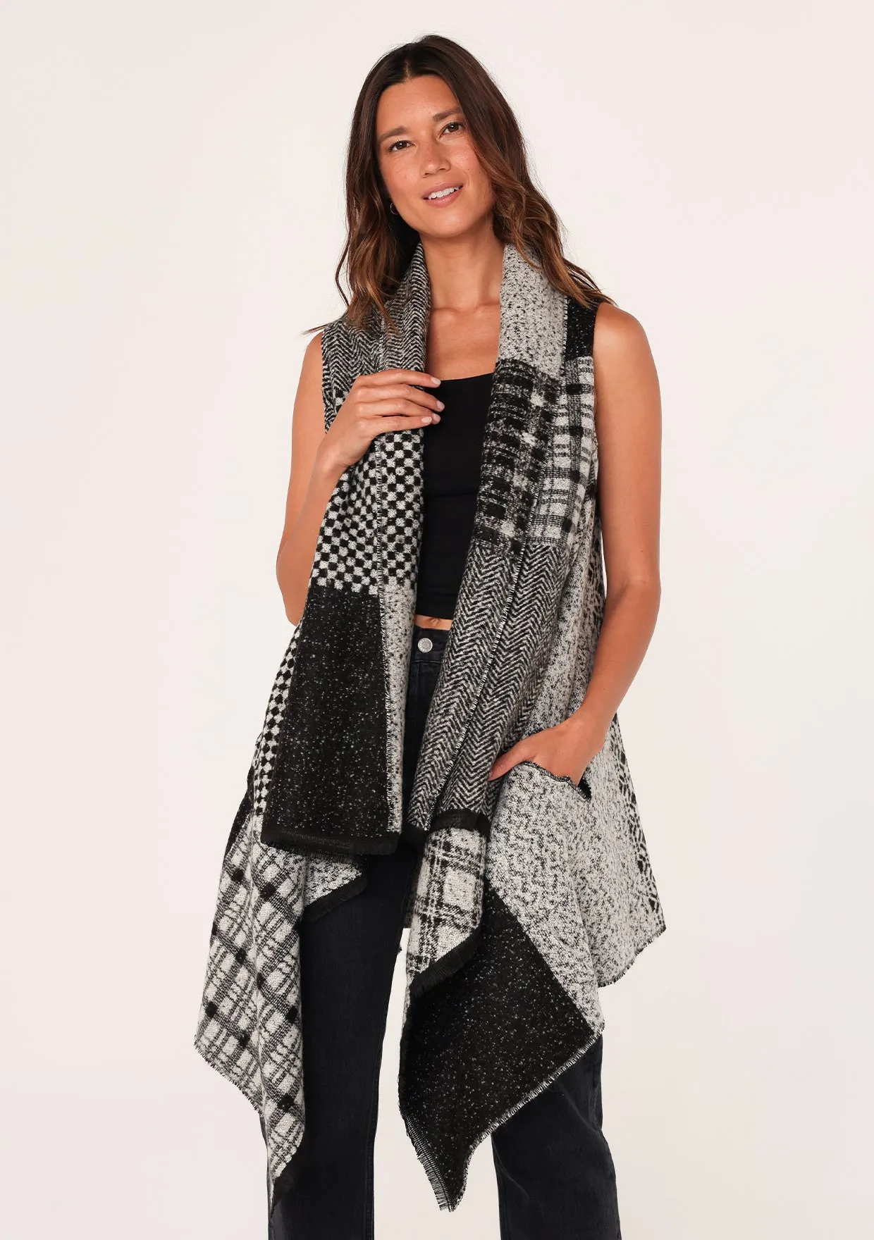 Oversized Plaid Cascade Sweater Vest