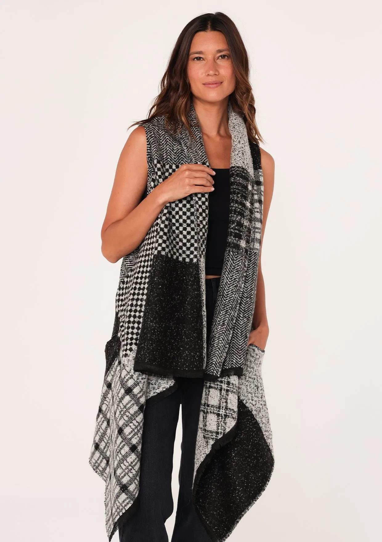 Oversized Plaid Cascade Sweater Vest