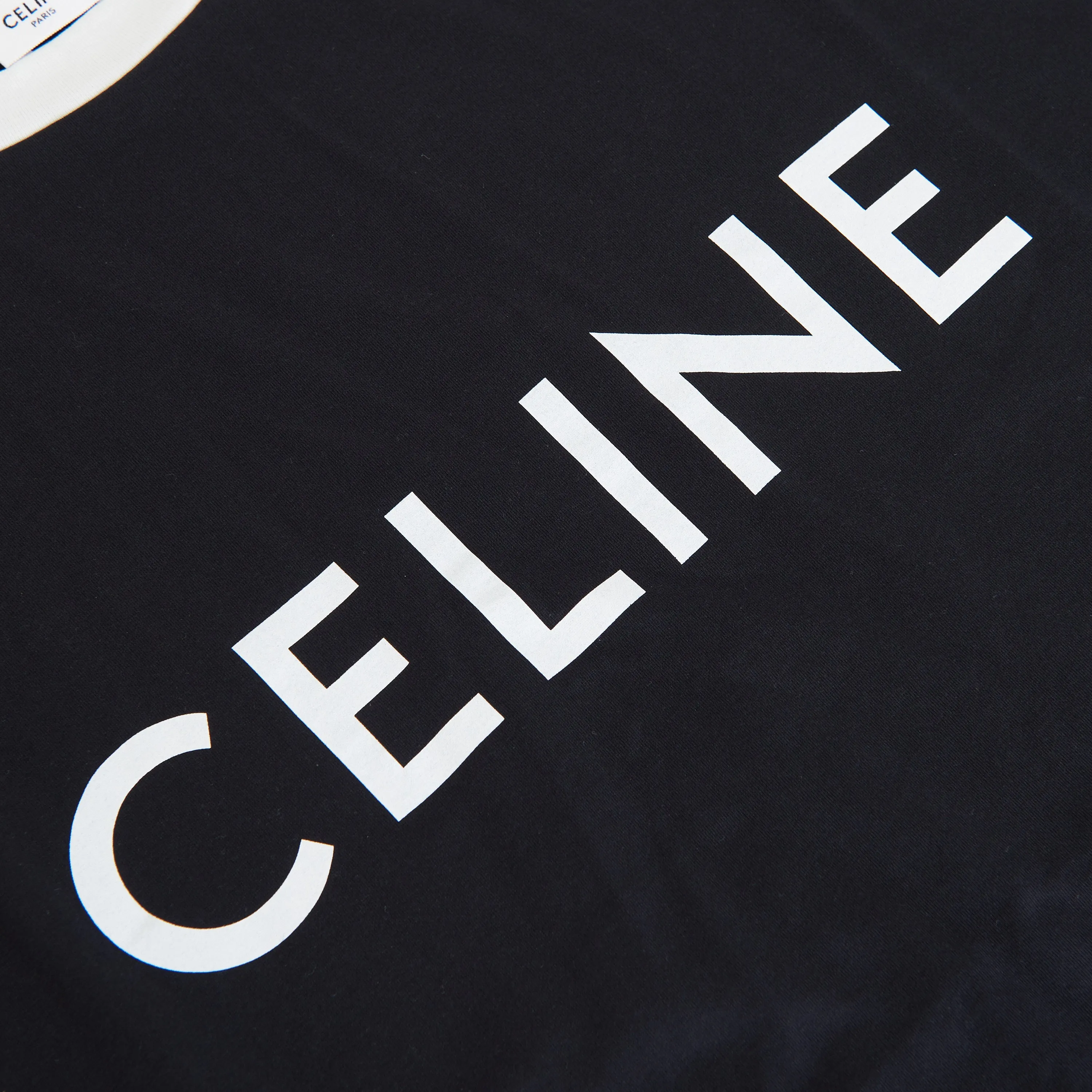 Oversized T-shirt In Black And White Cotton Jersey With Celine Print And Sequined Fringe