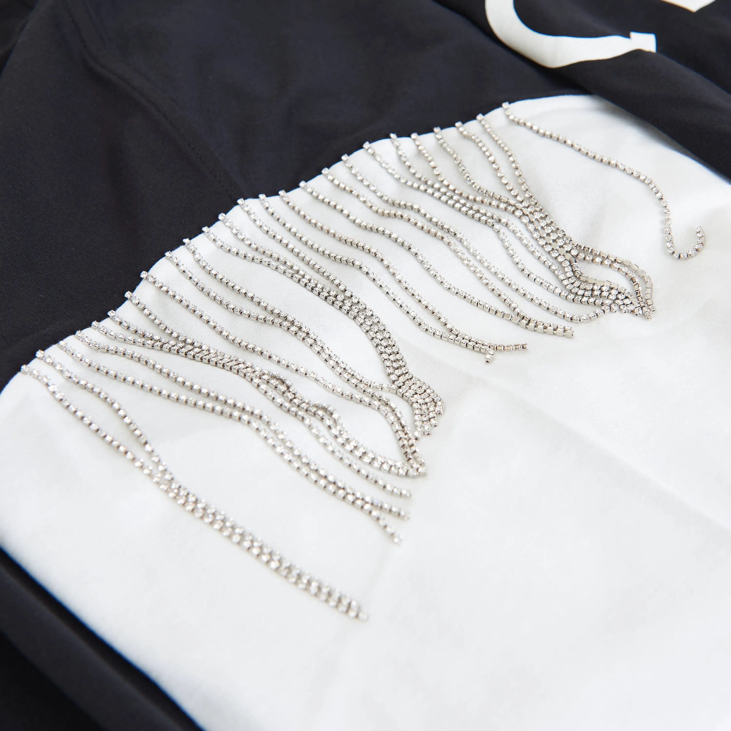 Oversized T-shirt In Black And White Cotton Jersey With Celine Print And Sequined Fringe