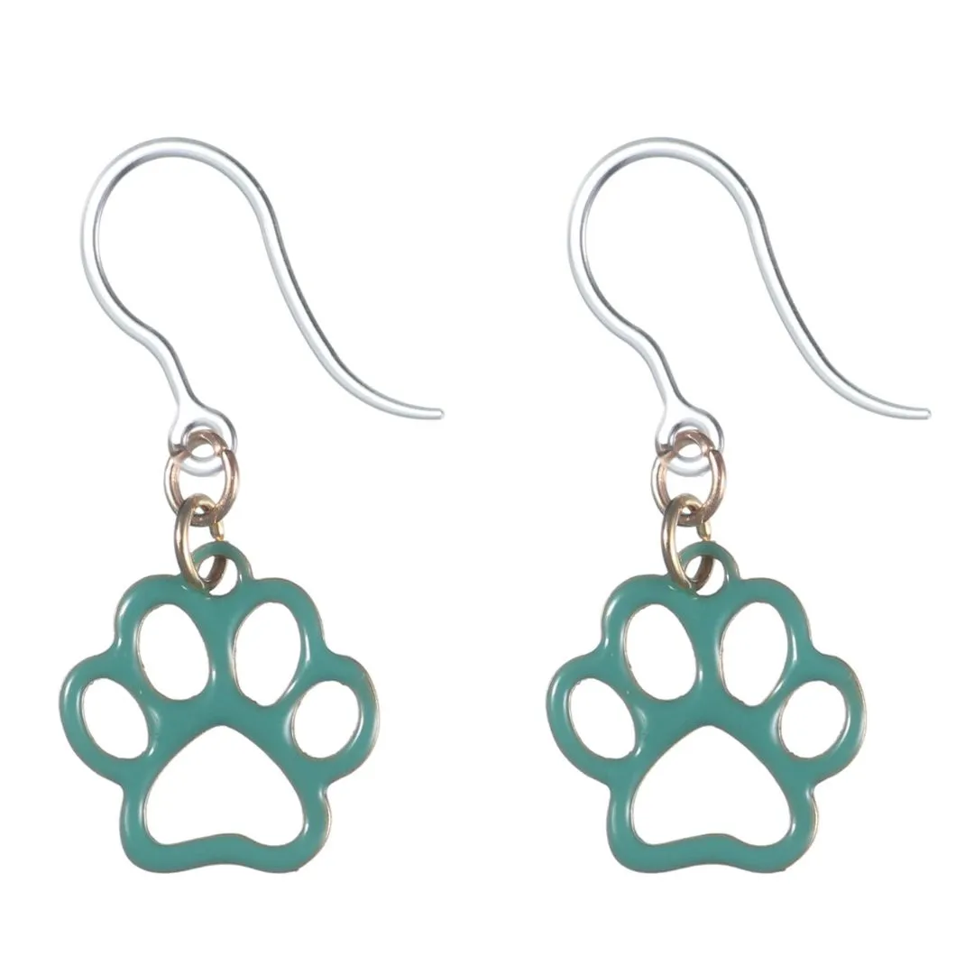 Painted Paw Print Dangles Hypoallergenic Earrings for Sensitive Ears Made with Plastic Posts