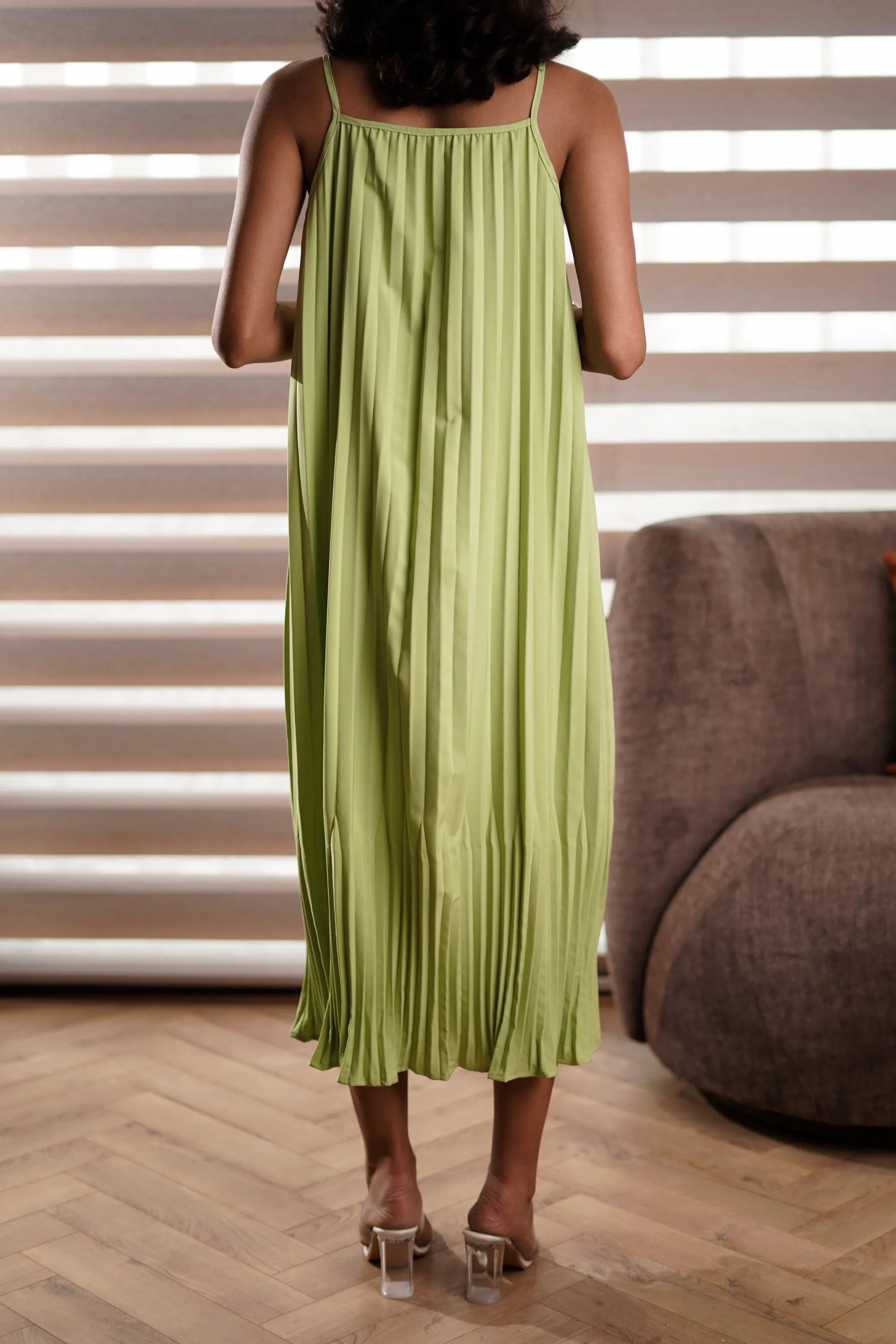 Parrot Green Pleated Dress