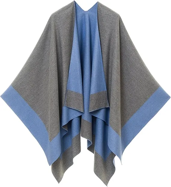 Pearl Gray Luxurious Knit Sweater Poncho Cardigan