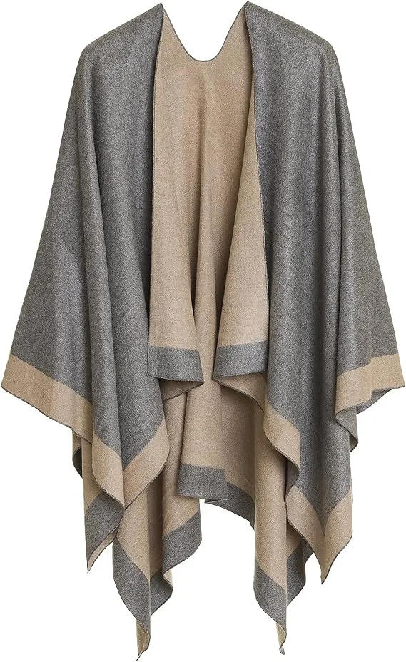 Pearl Gray Luxurious Knit Sweater Poncho Cardigan