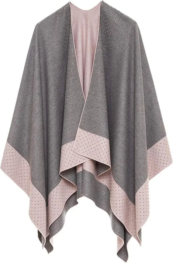 Pearl Gray Luxurious Knit Sweater Poncho Cardigan