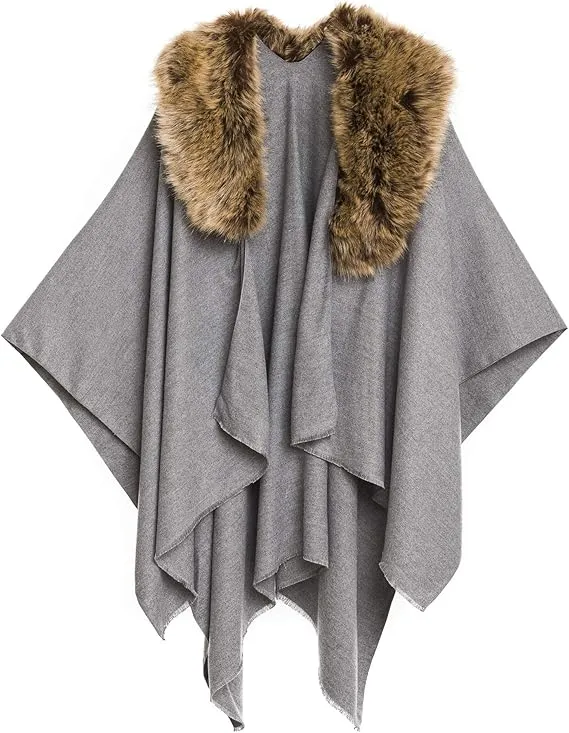 Pearl Gray Luxurious Knit Sweater Poncho Cardigan