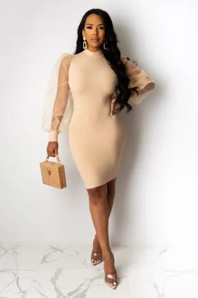 Perfectly Organza Sleeve Dress - Tan