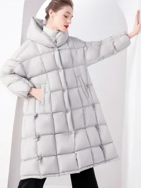 Plaid Hooded Flared Down Puffer Coat