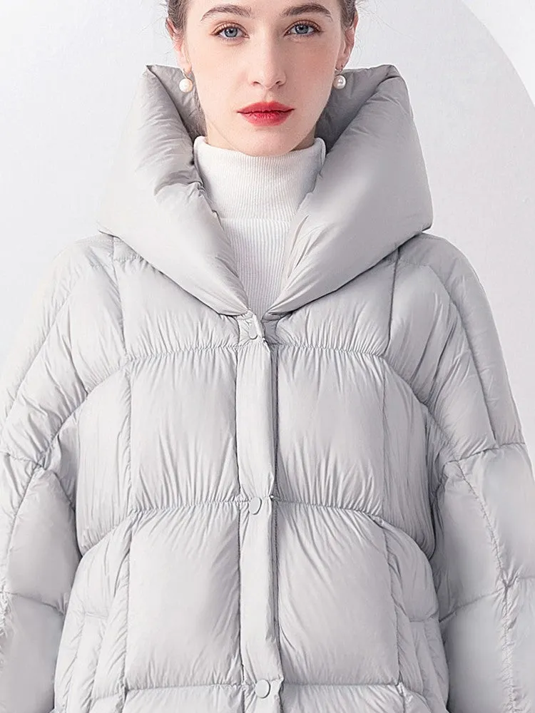 Plaid Hooded Flared Down Puffer Coat