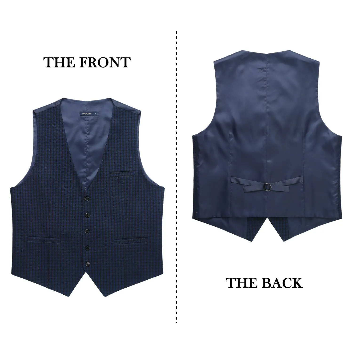 Plaid Slim Suit Vest - B8-NAVY BLUE