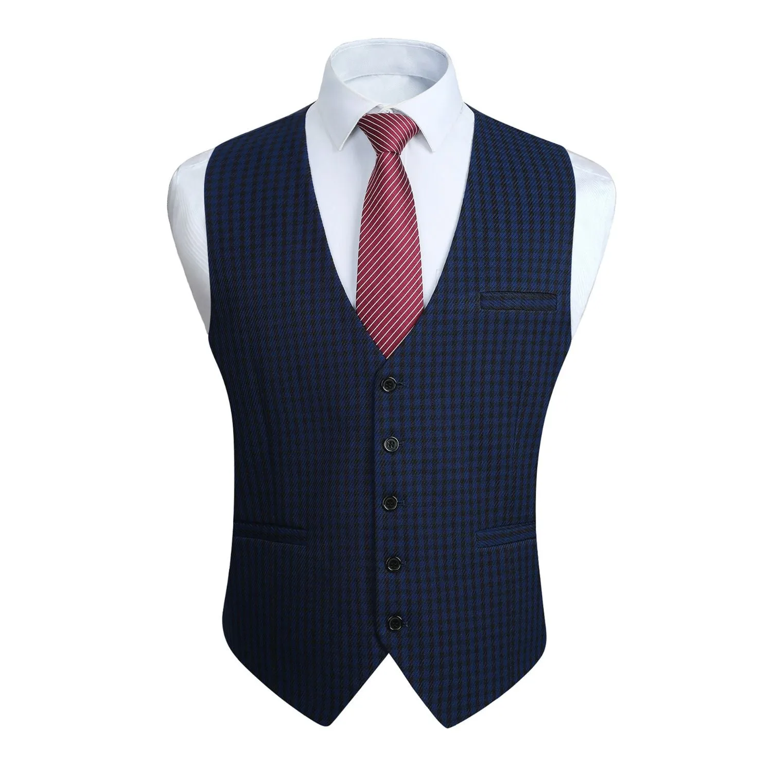 Plaid Slim Suit Vest - B8-NAVY BLUE