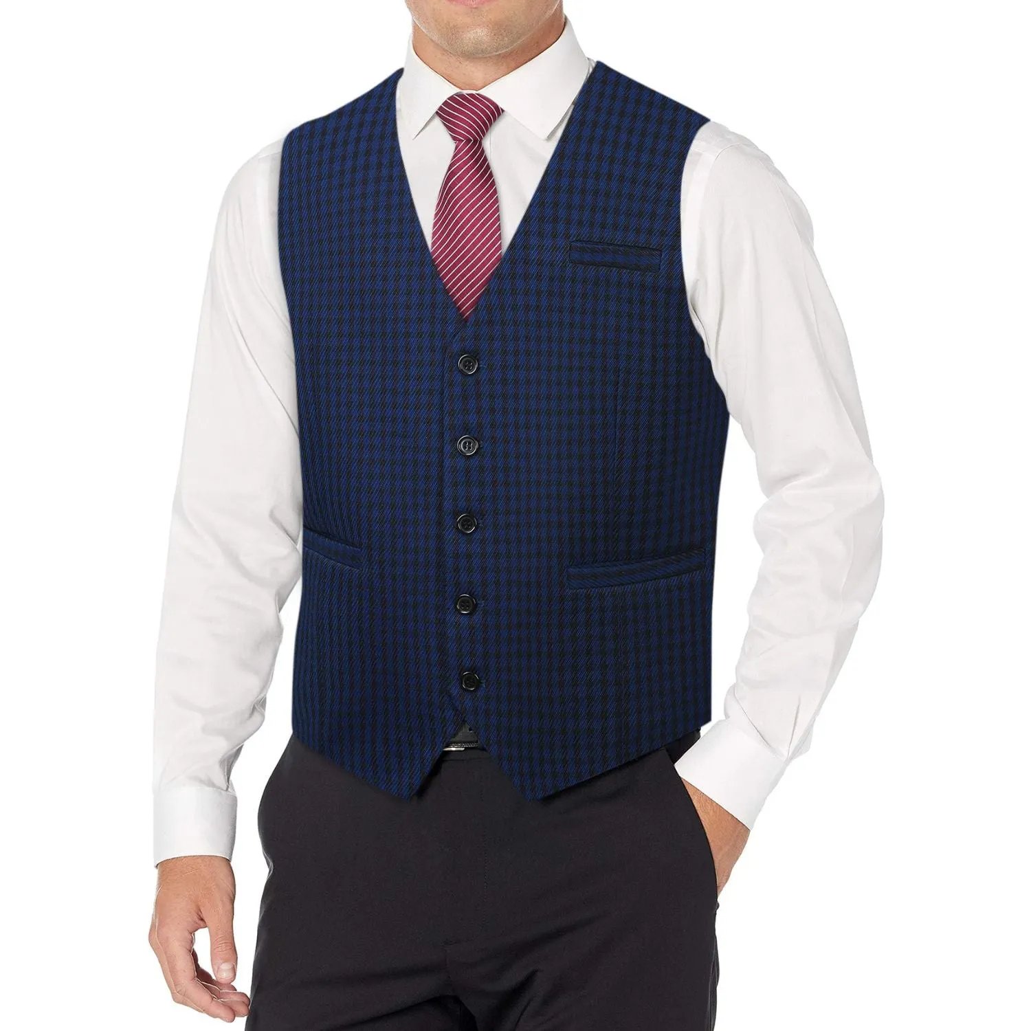 Plaid Slim Suit Vest - B8-NAVY BLUE