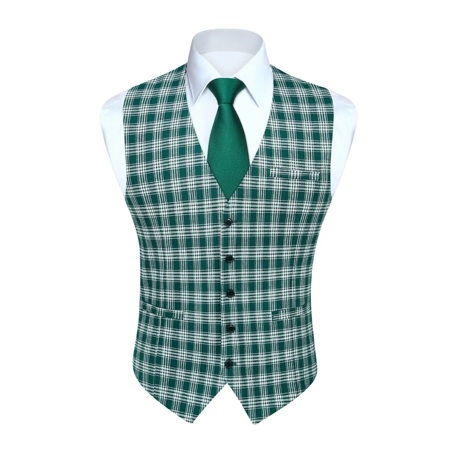 Plaid Slim Suit Vest - C-GREEN