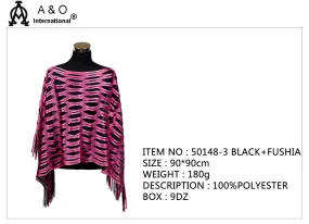 Poncho, 100% Polyester - Black Fushia