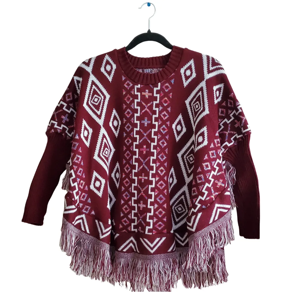 Poncho with sleeves, Ruana, mananita. Mexican sweater, artisanal made, 100% cotton.