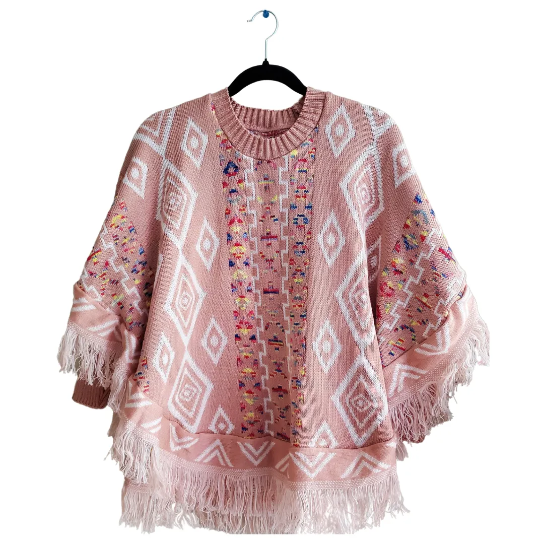 Poncho with sleeves, Ruana, mananita. Mexican sweater, artisanal made, 100% cotton.