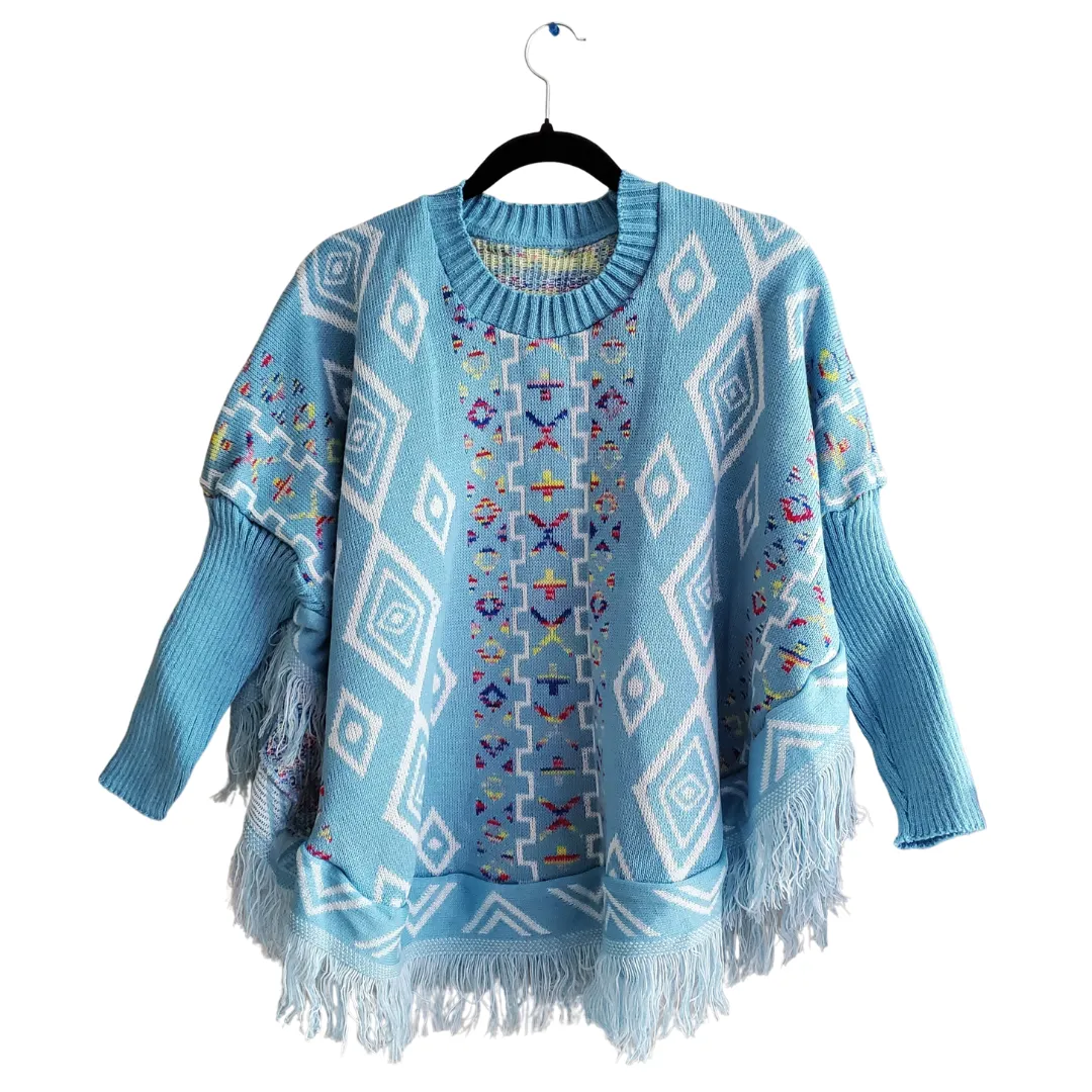 Poncho with sleeves, Ruana, mananita. Mexican sweater, artisanal made, 100% cotton.