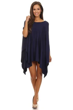 Ponchos Asymmetrical Tunic Top Navy Blue One Size