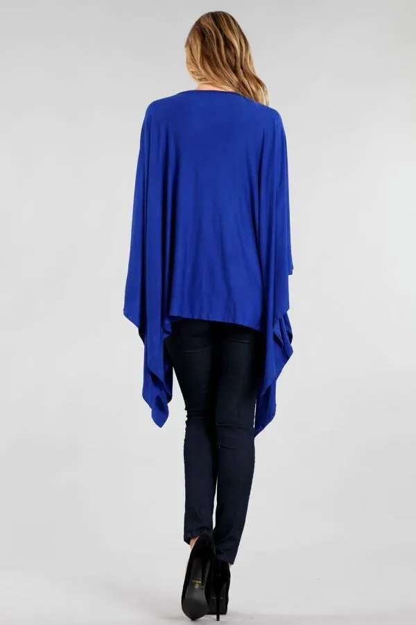 Ponchos Asymmetrical Tunic Top Navy Blue One Size