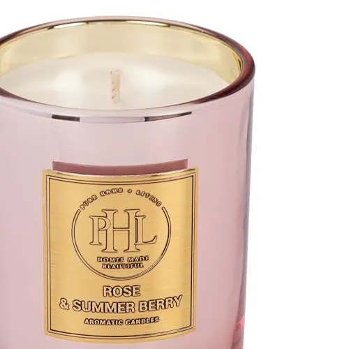 Pure Home   Living Rose and Summer Berry Scented Wax Filled Jar Candle - Pink