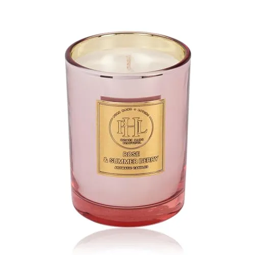 Pure Home   Living Rose and Summer Berry Scented Wax Filled Jar Candle - Pink