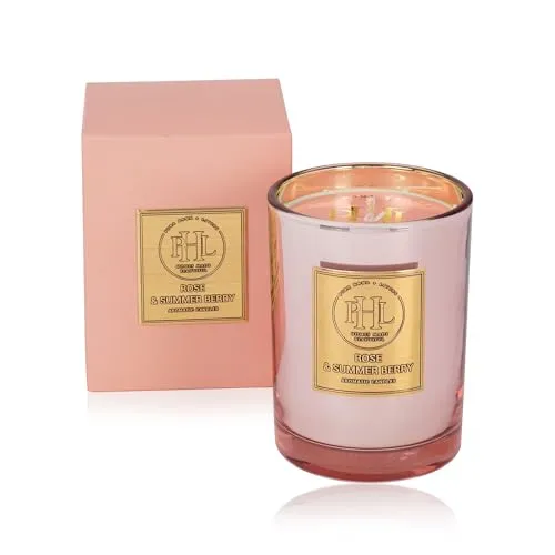 Pure Home   Living Rose and Summer Berry Scented Wax Filled Jar Candle - Pink