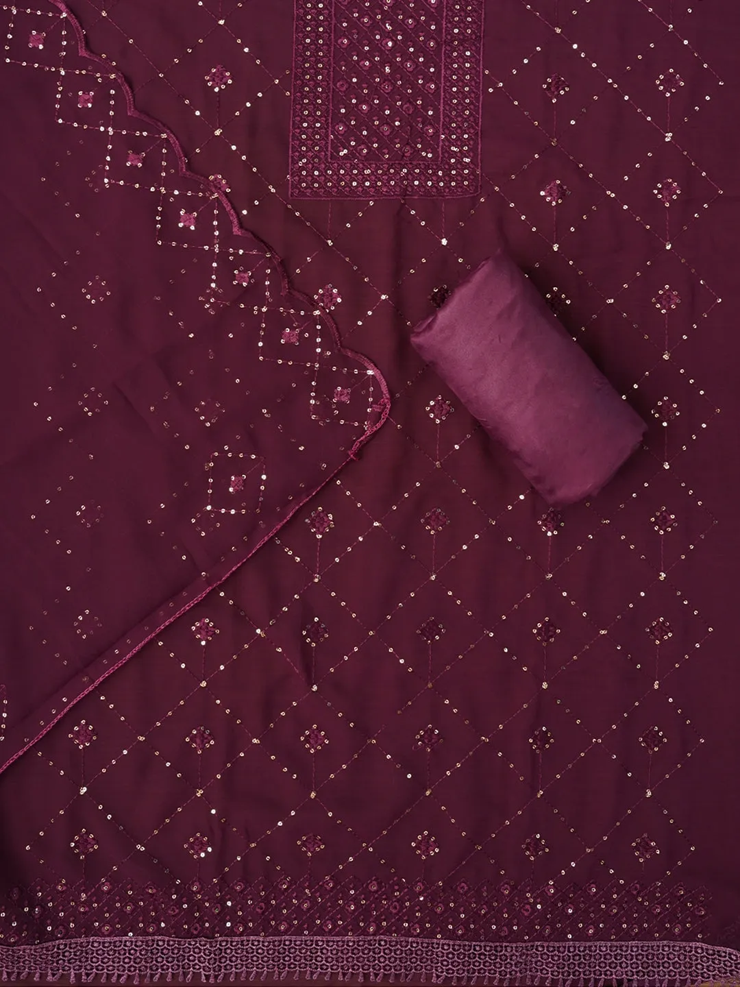 Purple Embroidered Silk Georgette Dress Material with Dupatta