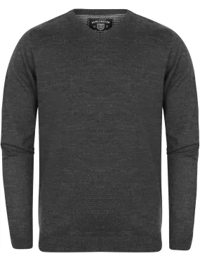 Quarters Wool Blend V Neck Jumper In Charcoal Marl - Kensington Eastside