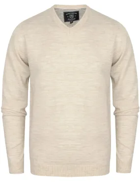 Quarters Wool Blend V Neck Jumper In Oatgrey Marl - Kensington Eastside