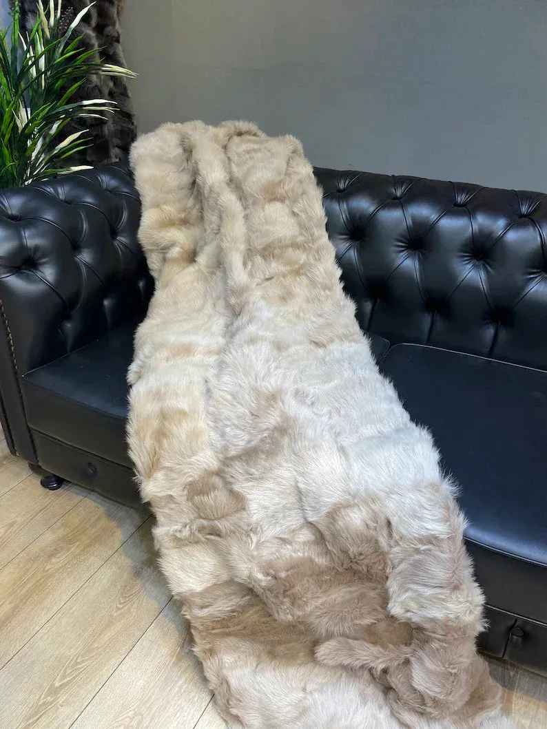 Real Sheepskin Fur Blanket Throw, Personalized Handmade Fur Bedspread