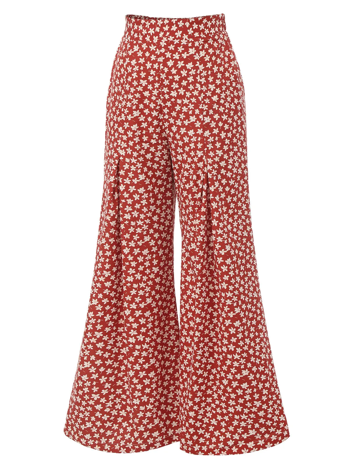 Red 1940s High Waist Floral Wide-Leg Pants